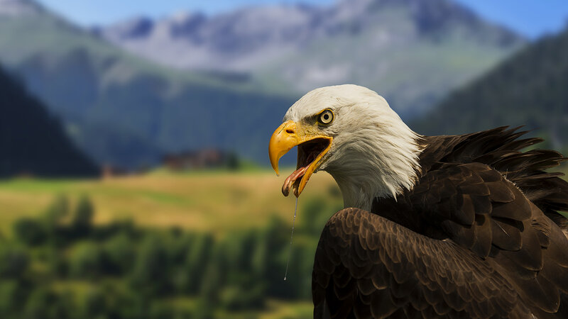 Bald Eagle with Open Beak — Brown, Natural, Afternoon