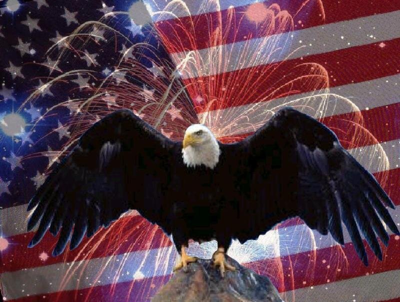 Bald Eagle with Wings Spread — Red