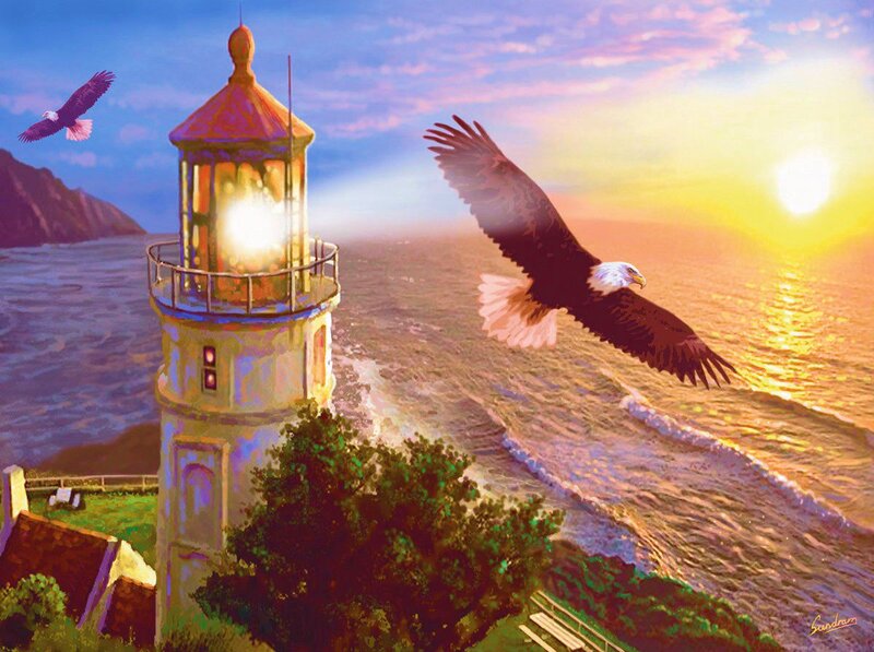 Bald Eagles Flying — Blue, Dramatic