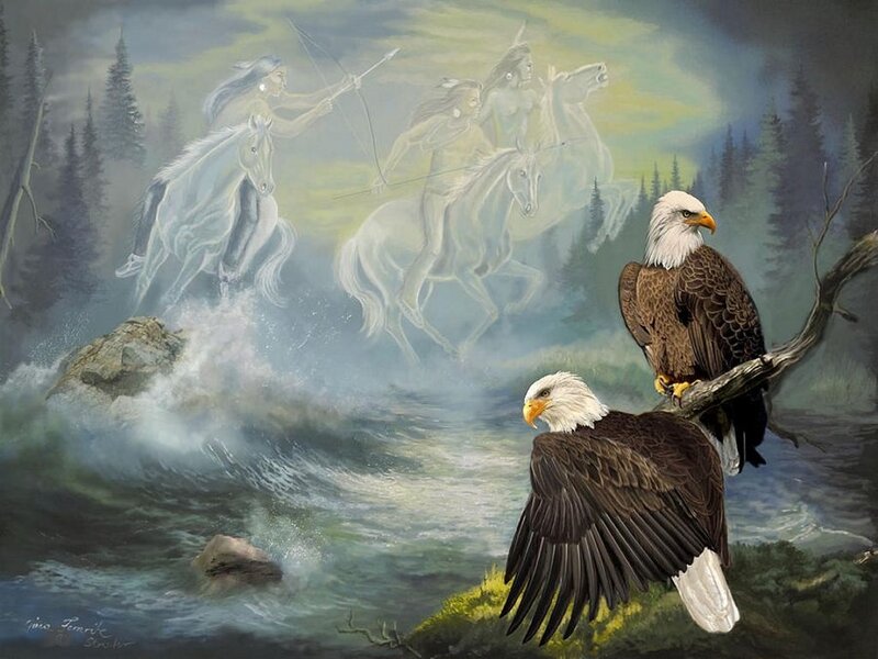 Bald Eagles in Forest — Brown, Dramatic