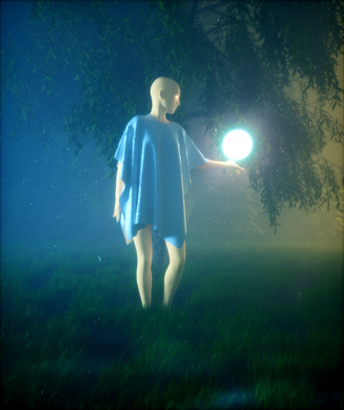 Bald Figure in Blue Robe