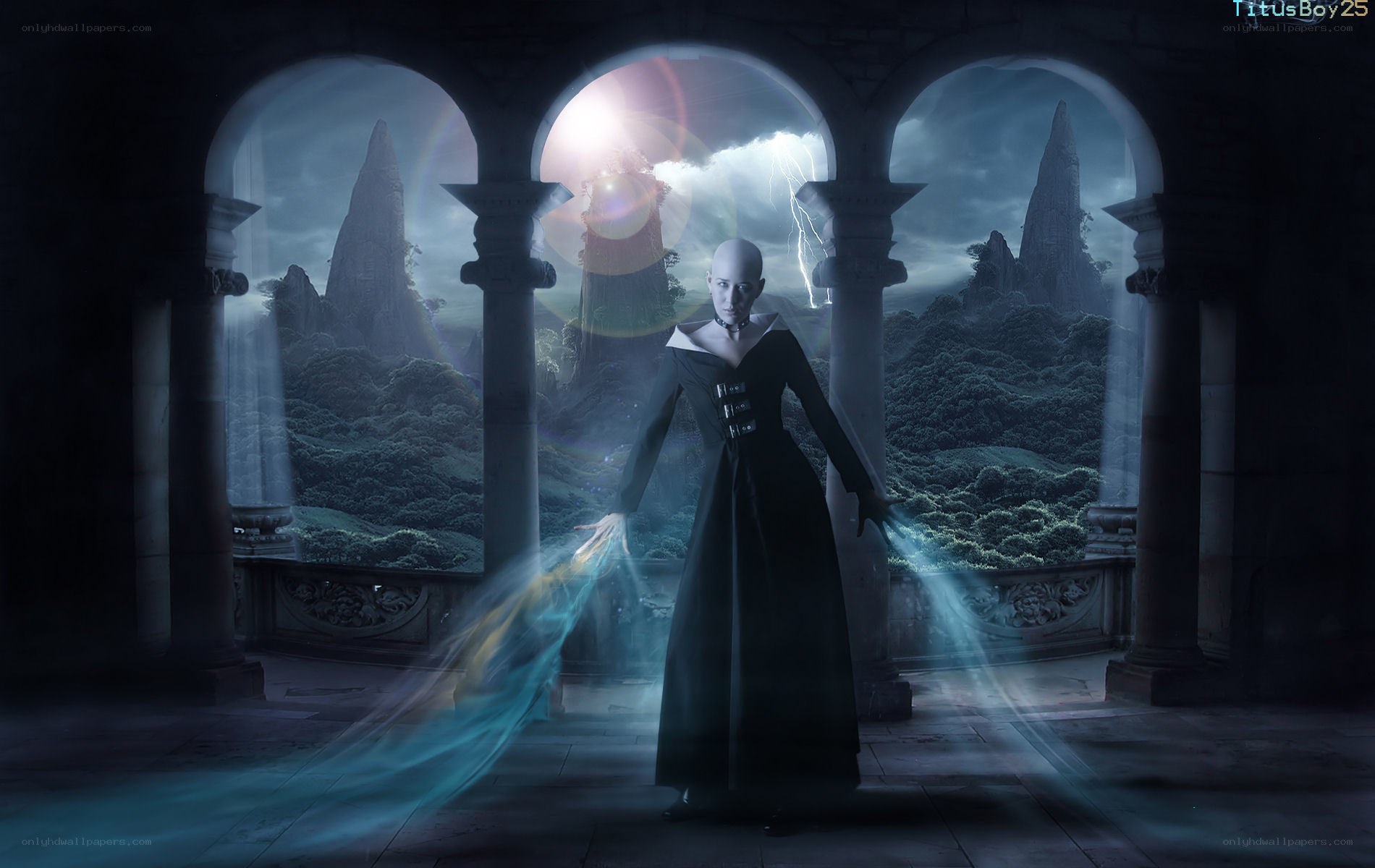 Bald figure in dark robe
