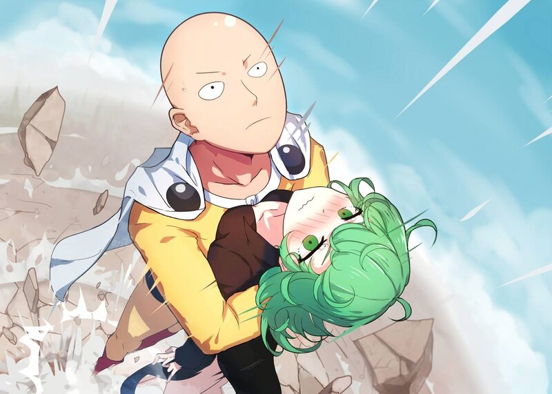 Bald Man Holding Green-haired Girl
