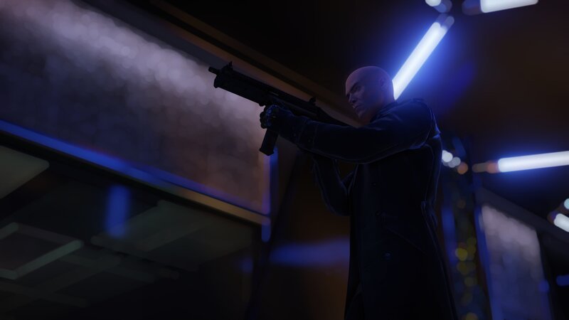 Bald Man Holding Gun — Blue