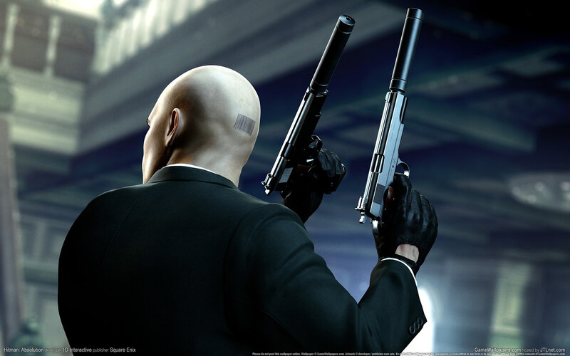 Bald Man Holding Guns — Black, Dramatic, Digital Art