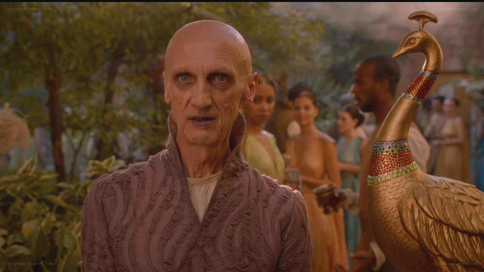 bald man in ornate robe