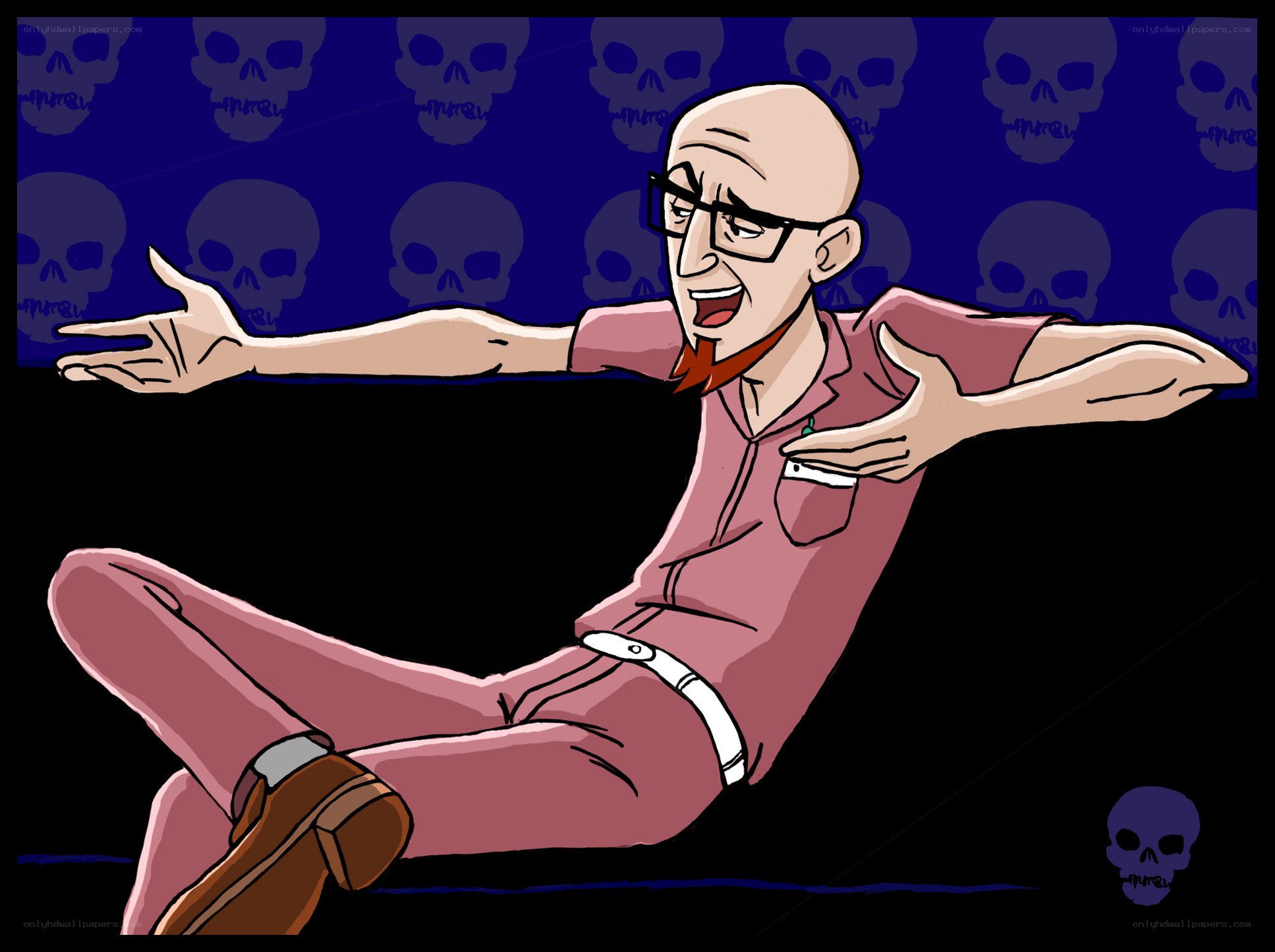 Bald man in pink suit