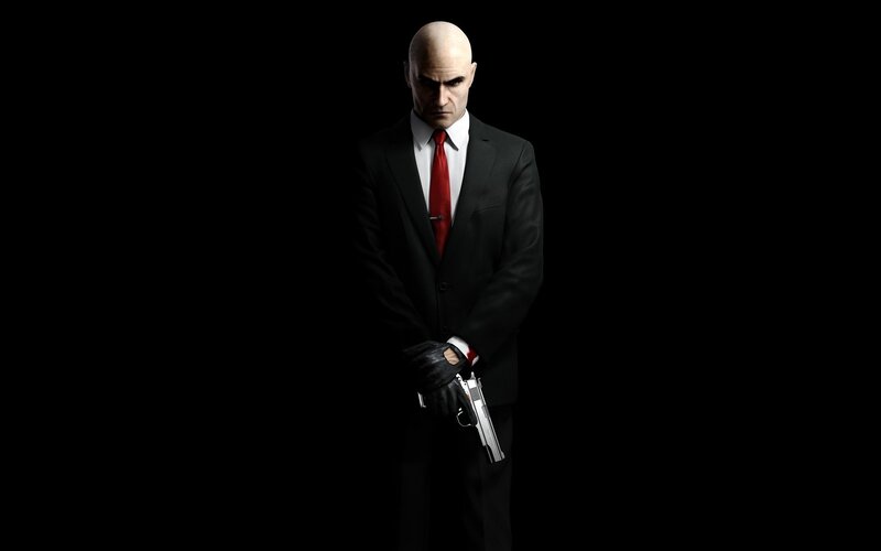 Bald Man in Suit — Black, Dark, 3d Render, Red Tie, Gun, White, Red