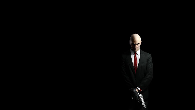 Bald Man in Suit — Black, Dark, Serious, 3d Render, Tie, Gun