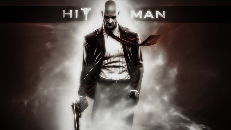 Bald Man in Suit — Black, Dramatic, Digital Art, Gun, Smoke