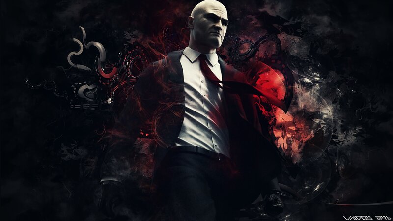 Bald Man in Suit — Black, Dramatic, Digital Art, Tie