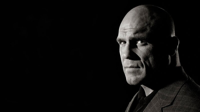 Bald Man in Suit — Black, Dramatic