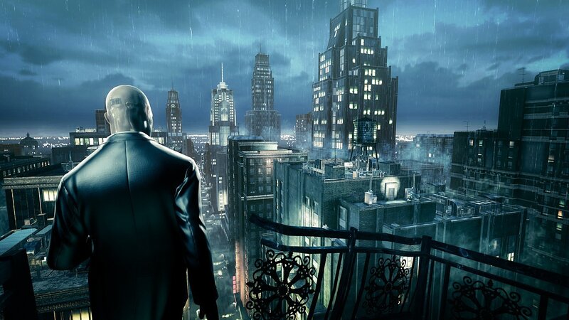 Bald Man in Suit — Blue, Dark, Rainy