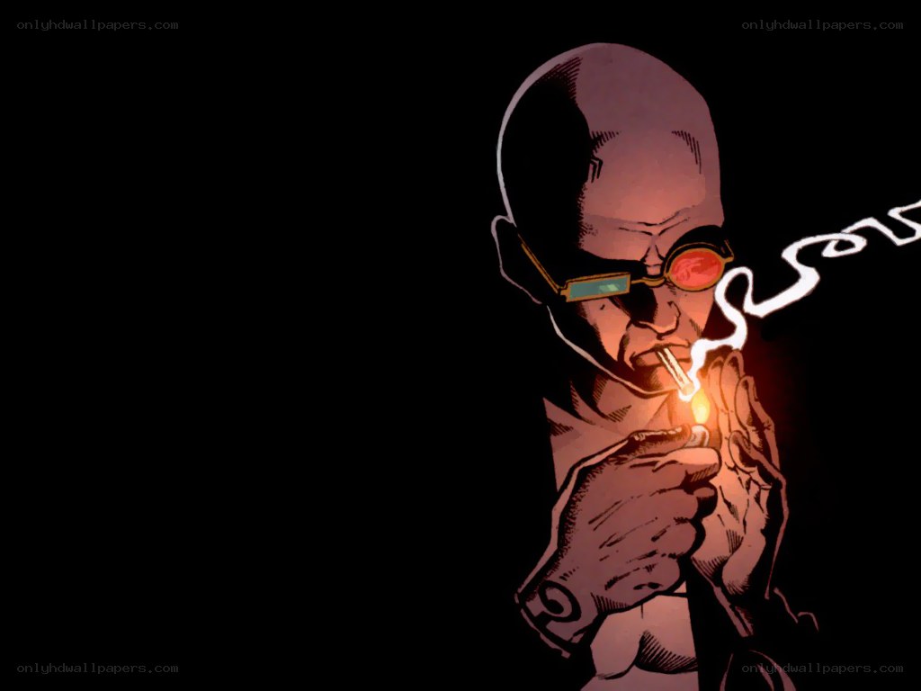 bald man smoking cigarette