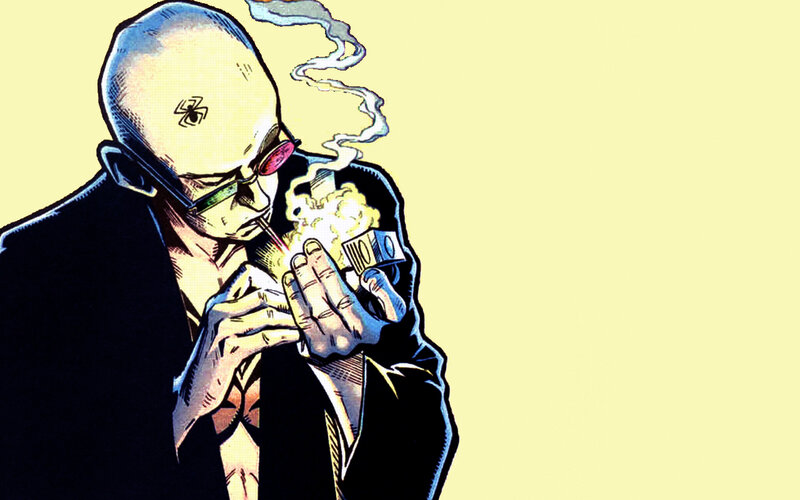 bald man smoking comic art