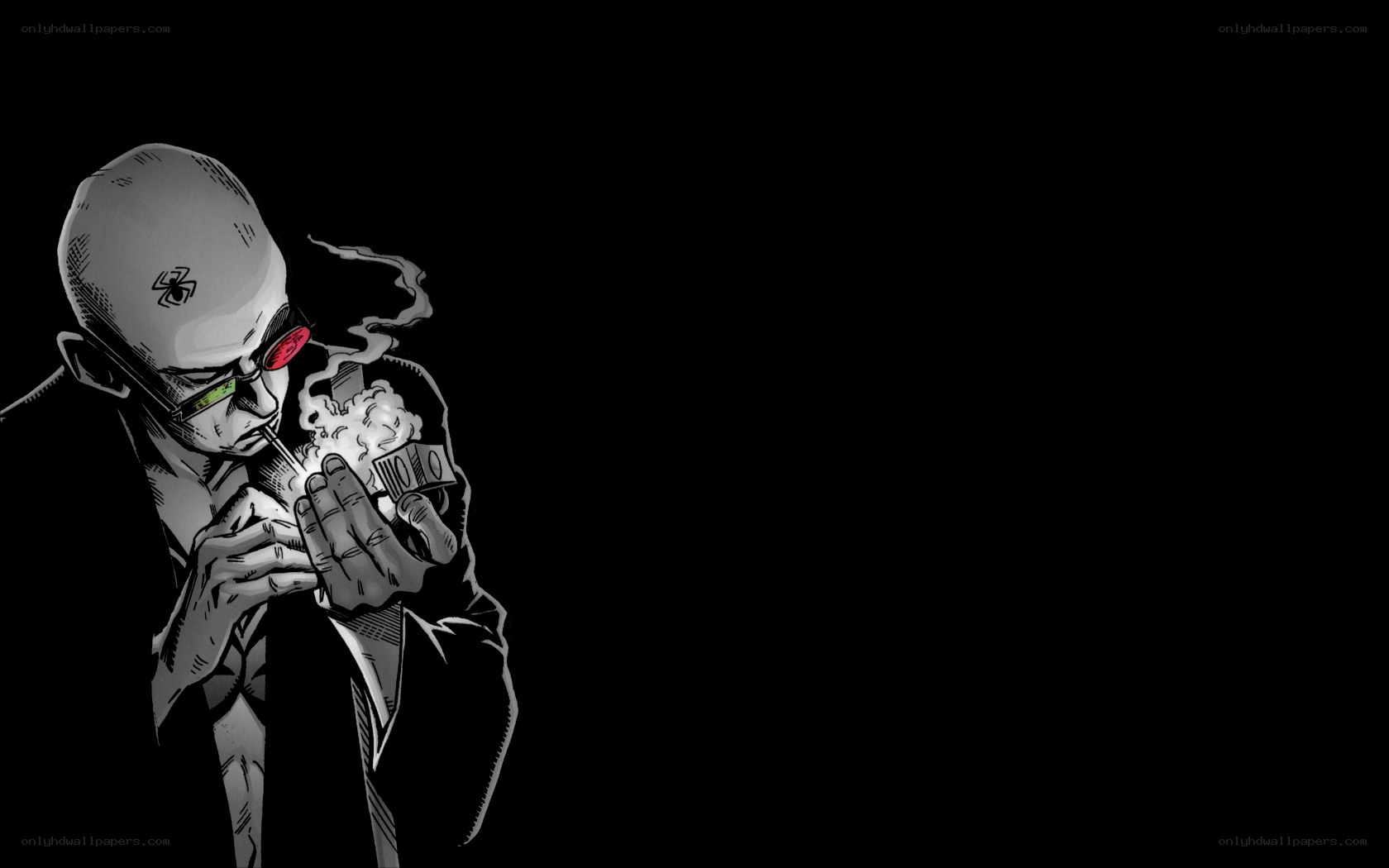 bald man smoking comic art