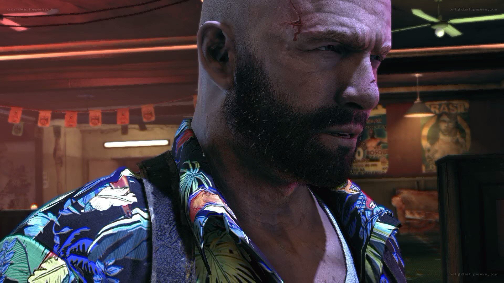 bald man with beard in bar