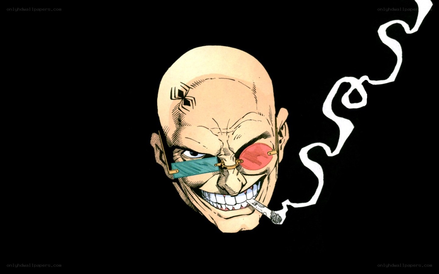 bald man with eyepatch and cigarette