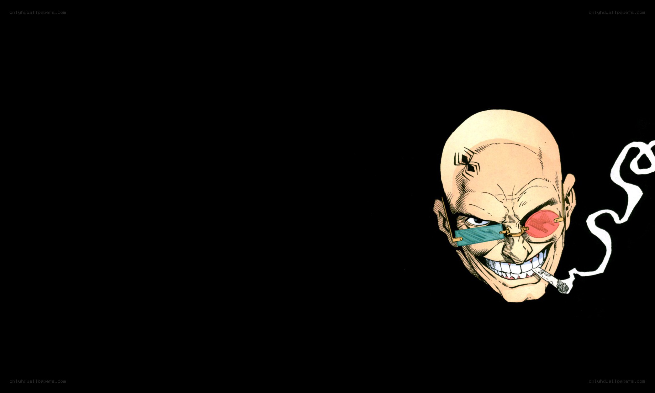 Bald man with eyepatch and cigarette