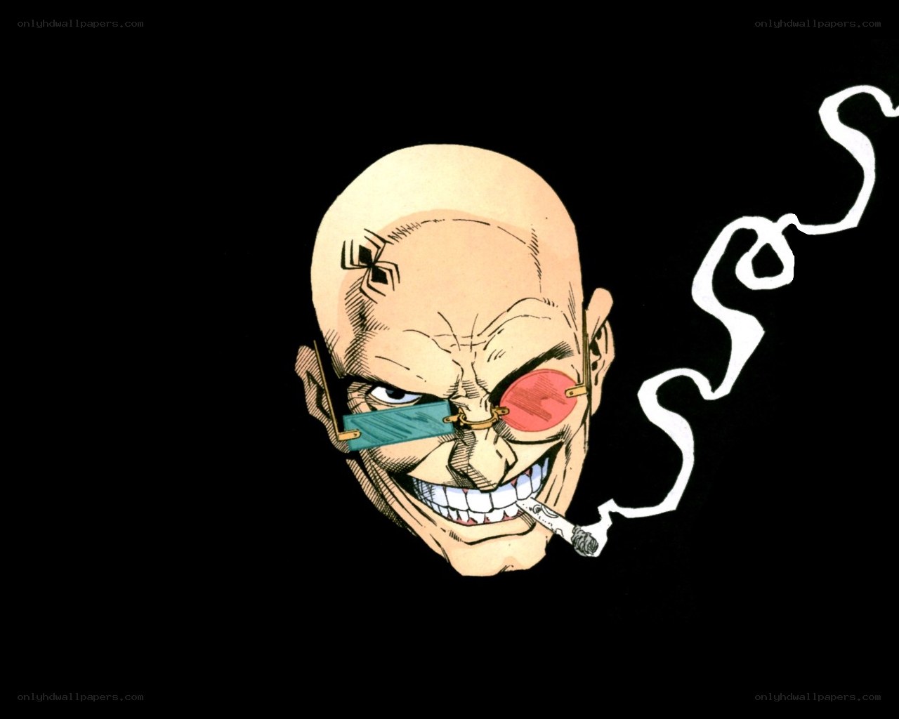 bald man with eyepatch and cigarette