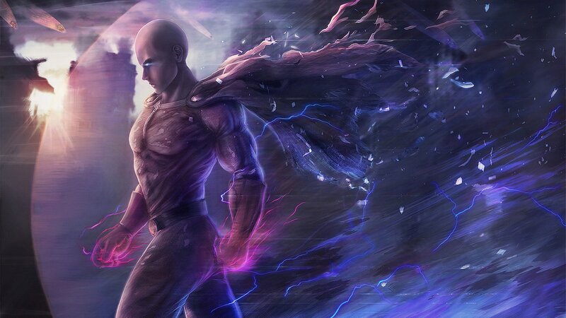 Bald Man with Glowing Eyes — Purple, Dramatic