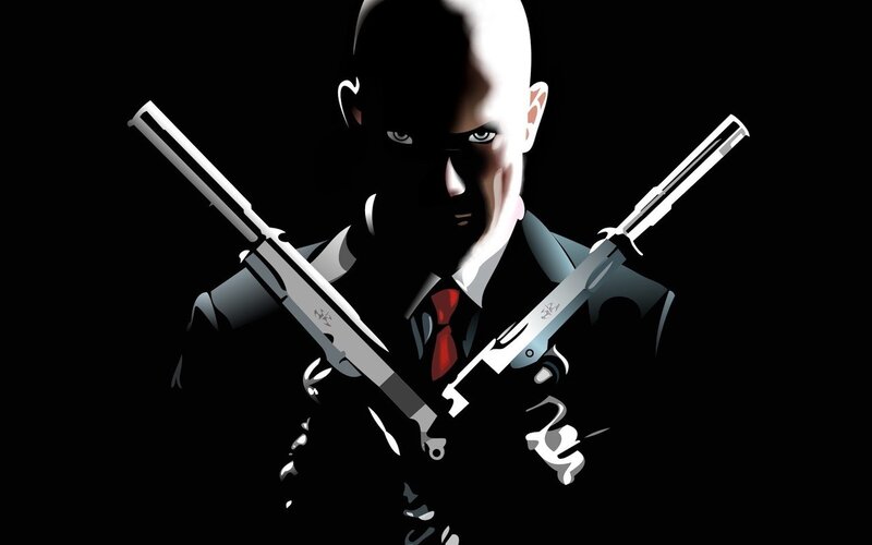 Bald Man with Guns — Black, Dramatic