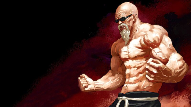 Bald Man with Long Beard — Red, Dramatic