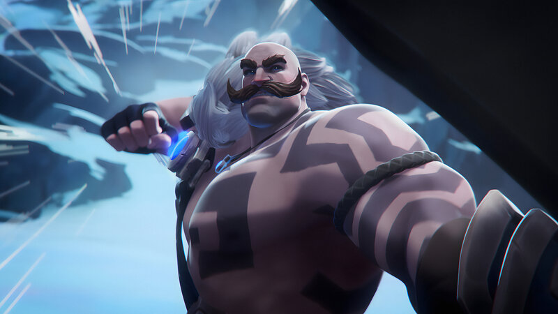 Bald Man with Mustache — Blue, Dramatic