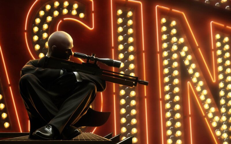 Bald Man with Rifle — Red, Dramatic