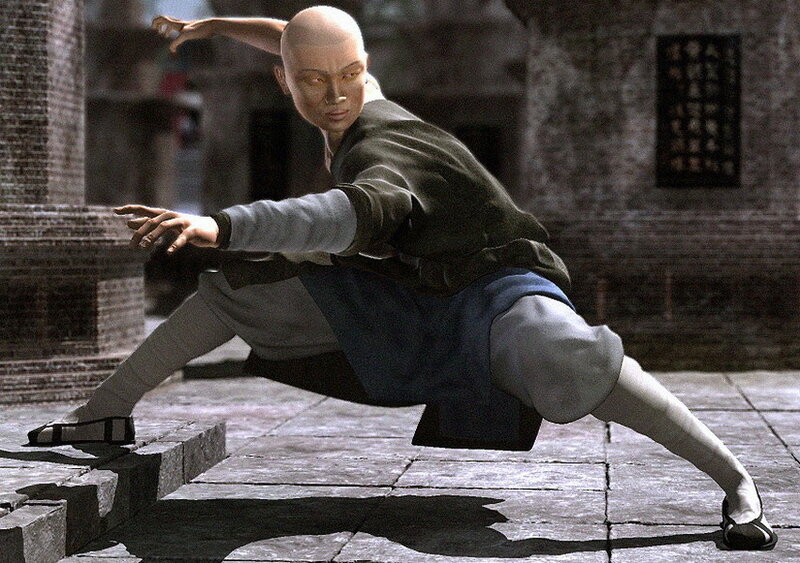 Bald Monk in Martial Arts Pose
