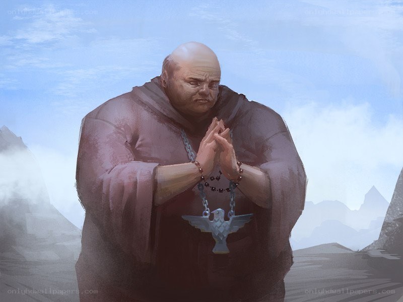 Bald monk in prayer