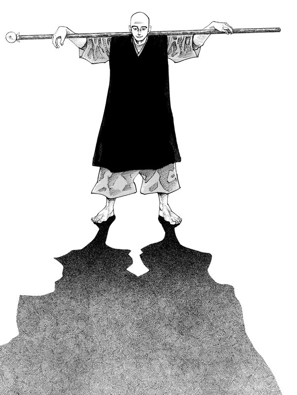 Bald Monk with Staff — Black
