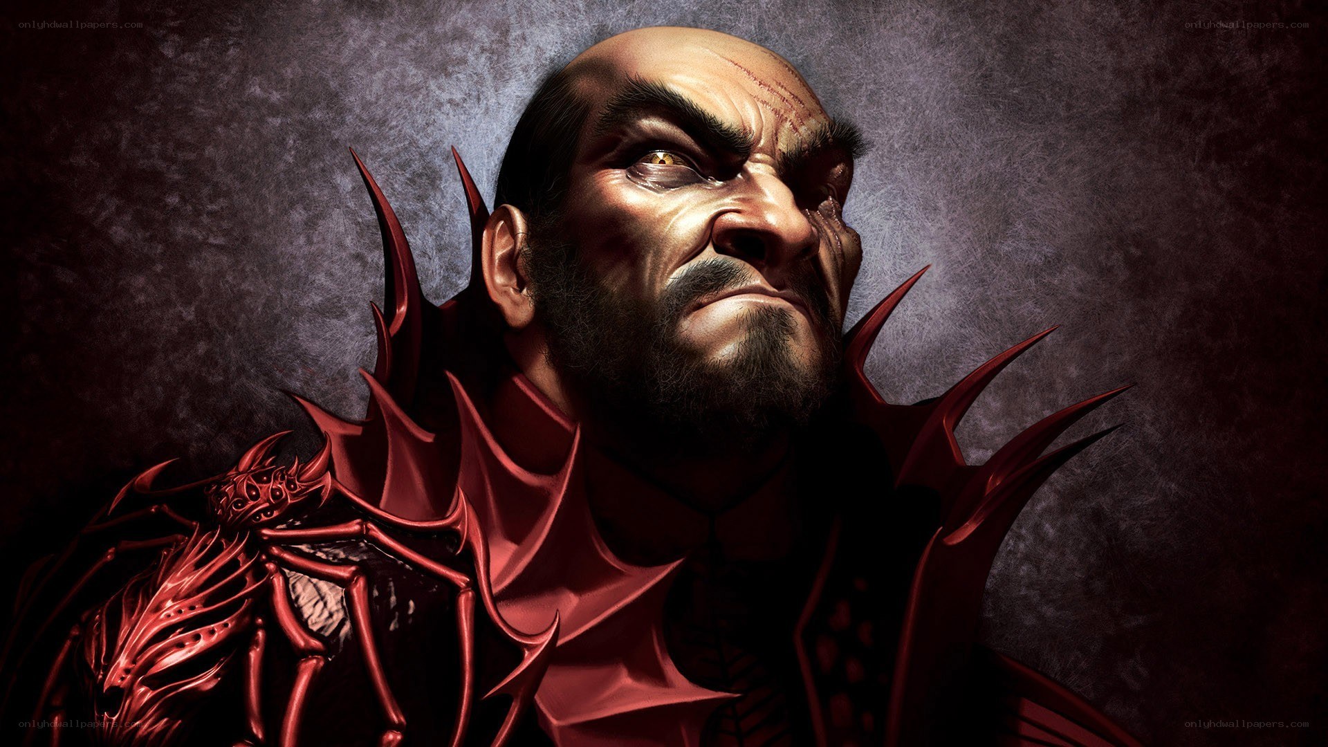 bald warrior in red armor