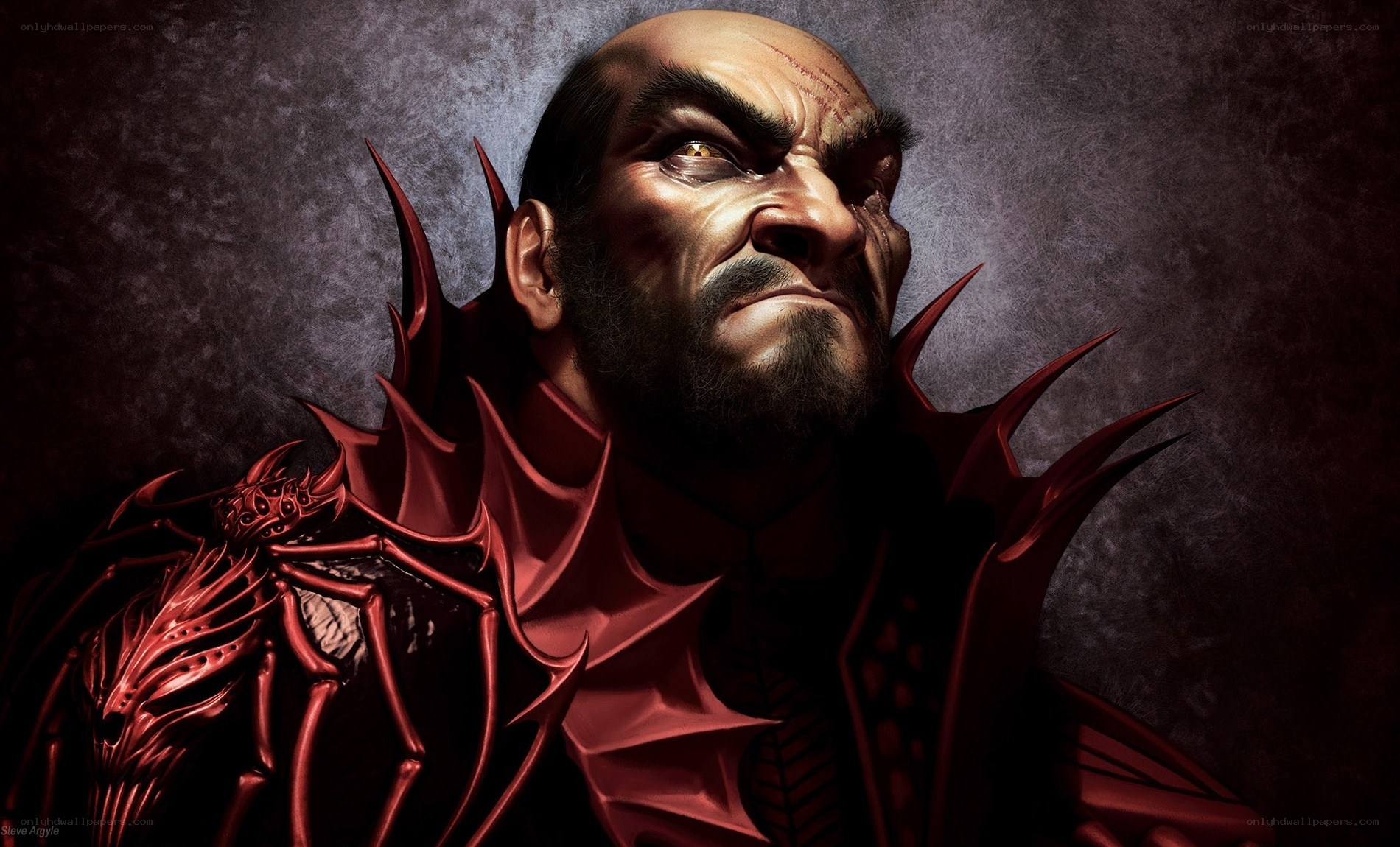 Bald warrior in red armor