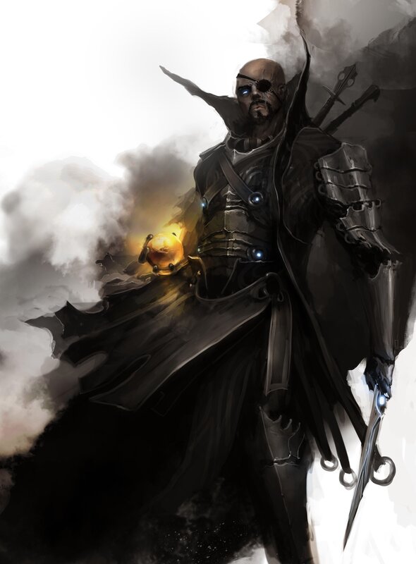 Bald Warrior with Eyepatch — Black, Dramatic