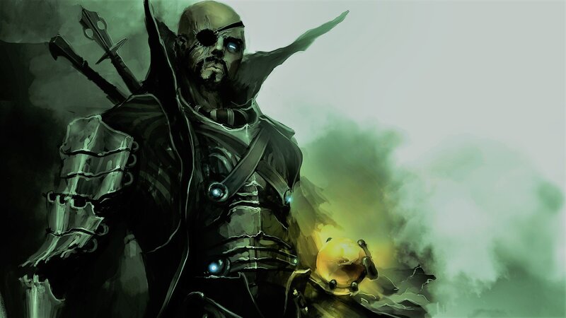 Bald Warrior with Eyepatch — Green