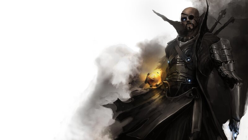bald warrior with glowing orb