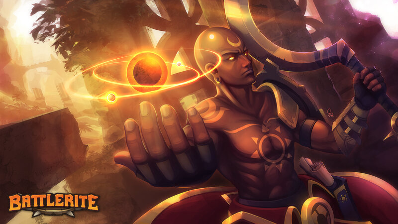 Bald Warrior with Glowing Orb — Orange