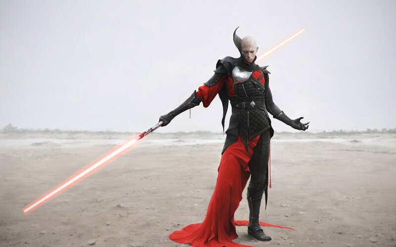 Bald Warrior with Lightsabers — Red