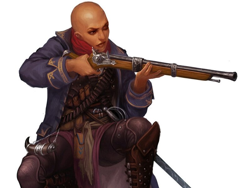 Bald warrior with rifle