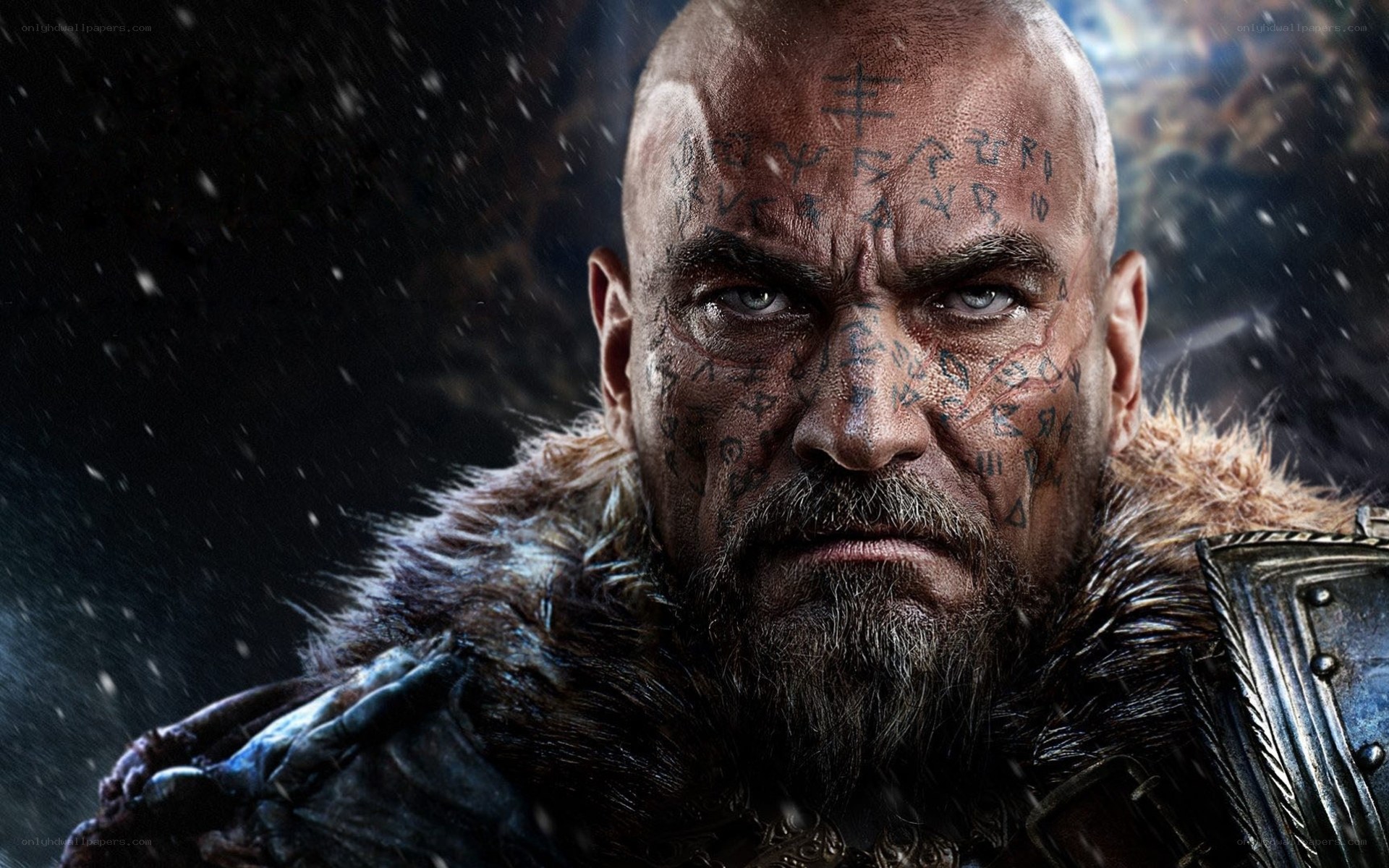 Bald warrior with runes