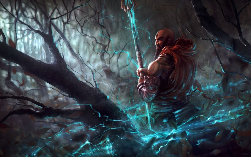 Bald Warrior with Staff — Blue
