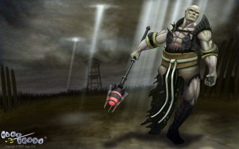 Bald Warrior with Staff — Gray, Dramatic, Night