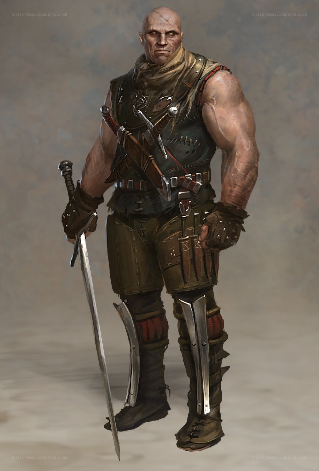 bald warrior with sword