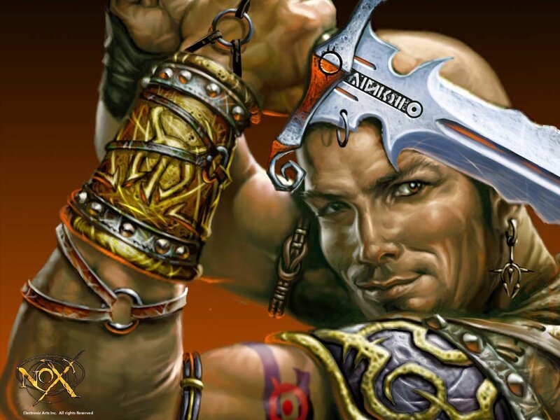 Bald Warrior with Sword — Brown, Dramatic, Digital Art, Arm Armor