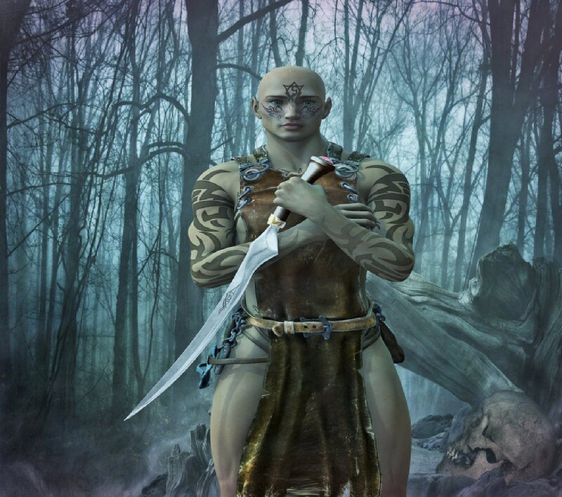 Bald Warrior with Tattoos — Brown