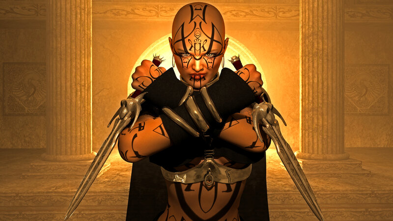Bald Warrior with Tattoos — Gold