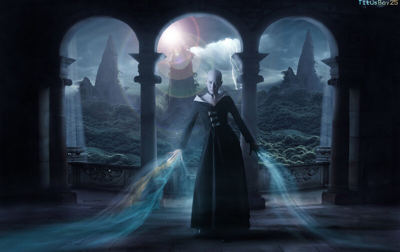 Bald Woman in Black Dress — Dramatic, Night