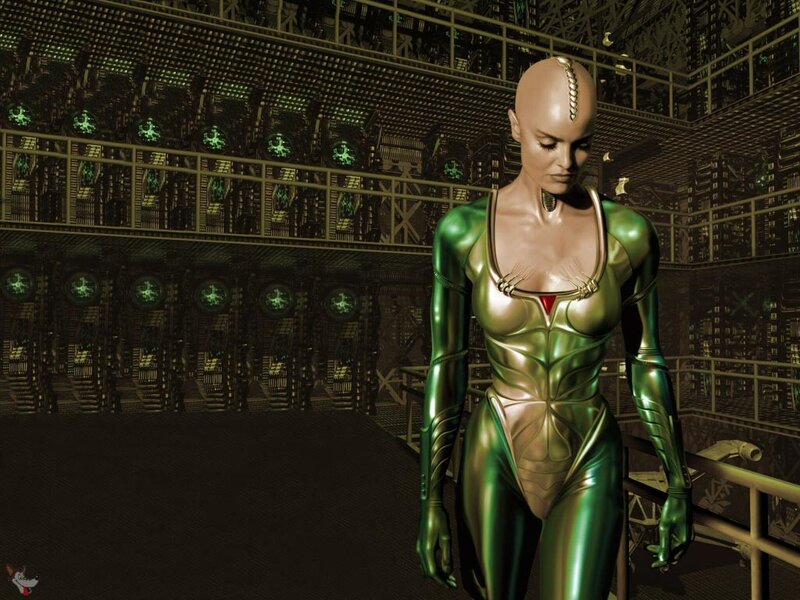 Bald Woman in Green Suit