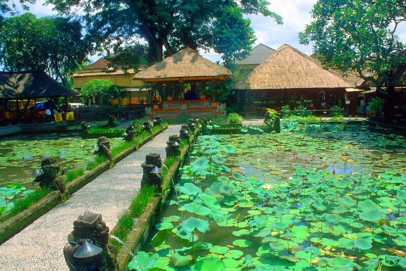 Bali temple with lotus pond